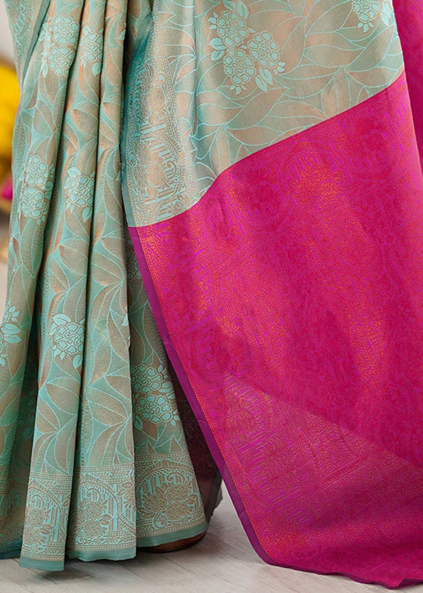 Soft Sea Green Elegant Woven Silk Saree