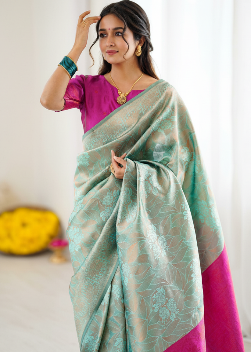 Soft Sea Green Elegant Woven Silk Saree