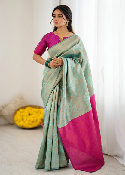 Soft Sea Green Elegant Woven Silk Saree