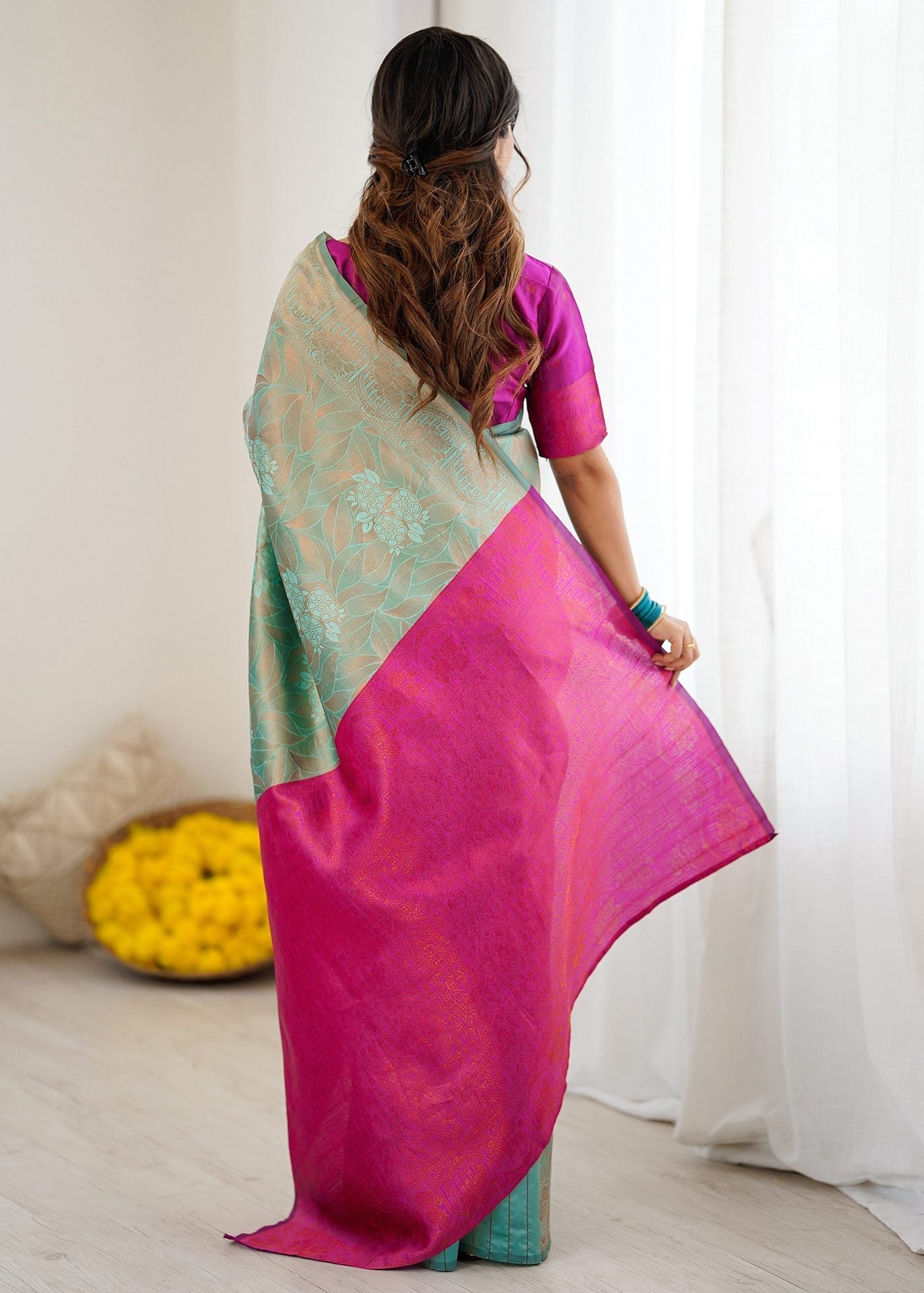 Soft Sea Green Elegant Woven Silk Saree