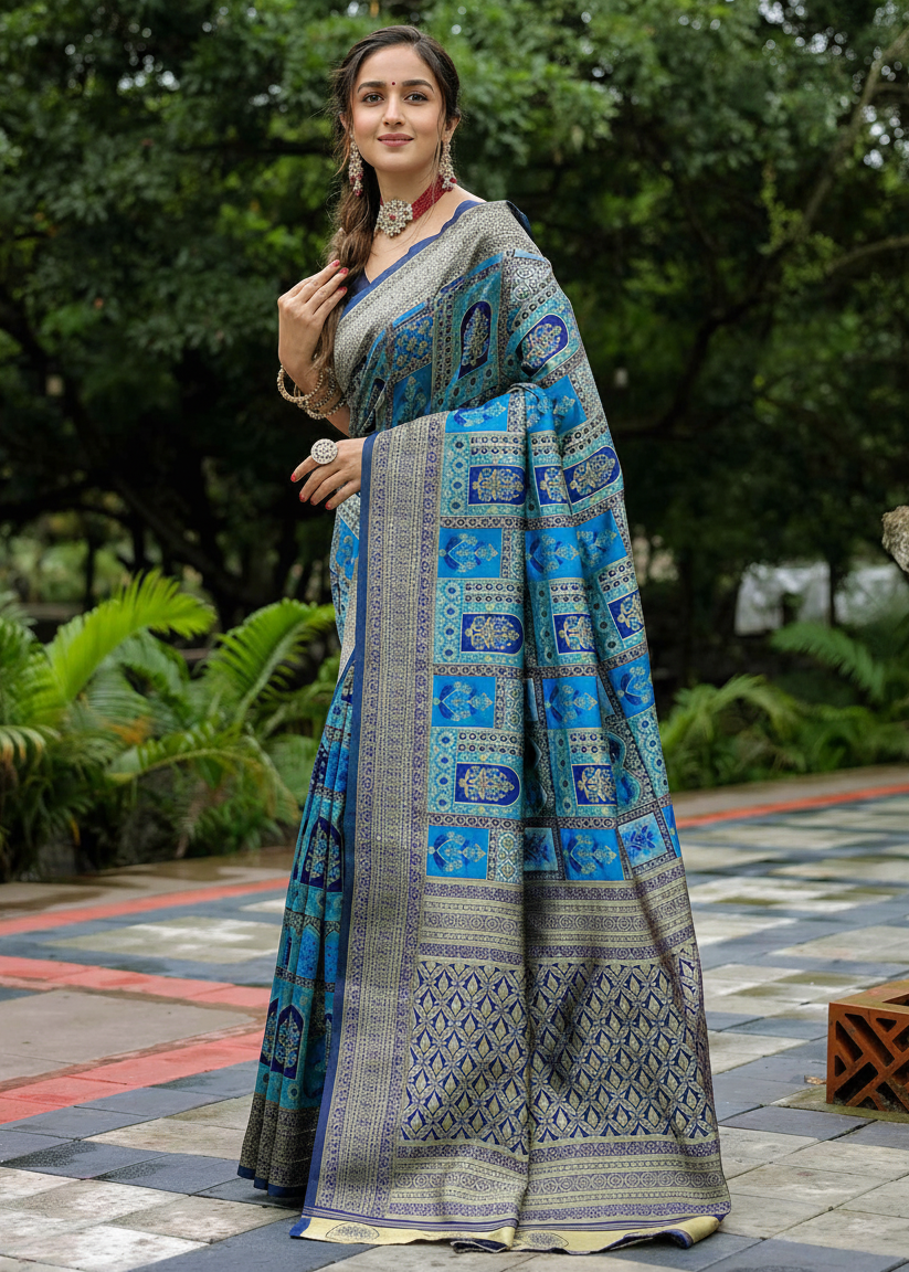 Royal Blue Traditional Motif Woven Silk Saree