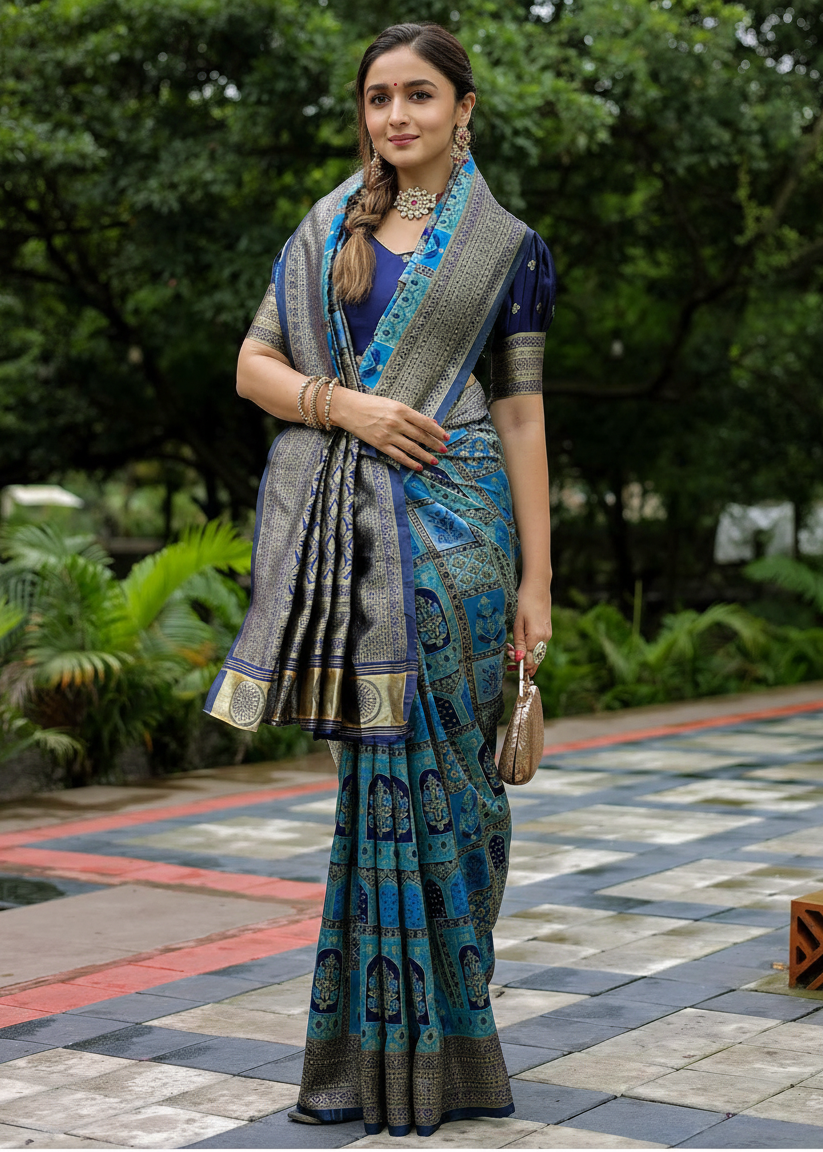 Royal Blue Traditional Motif Woven Silk Saree