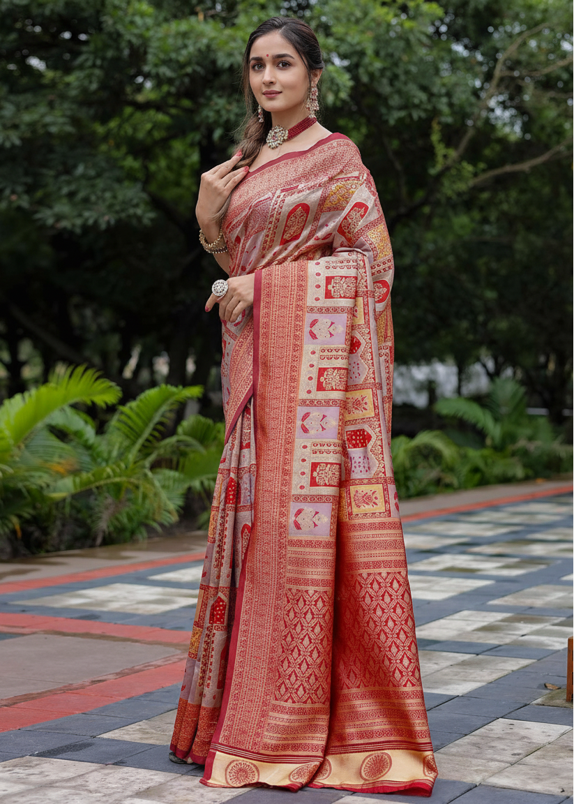 Gajari Red Traditional Motif Woven Silk Saree