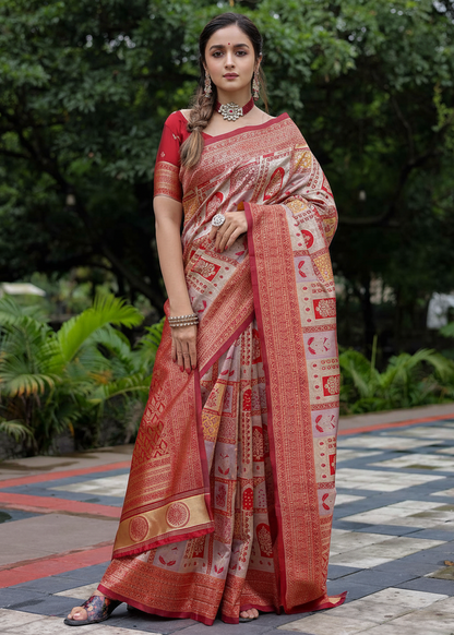 Gajari Red Traditional Motif Woven Silk Saree