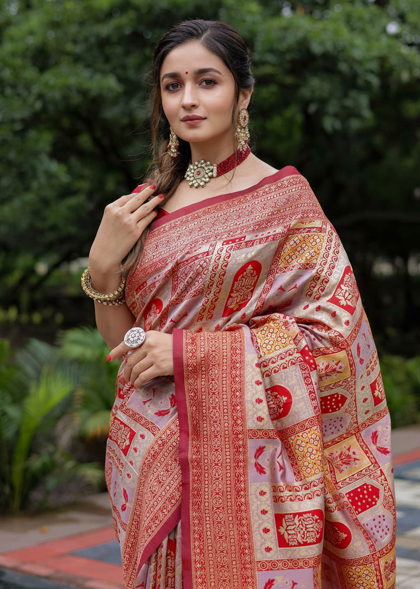 Gajari Red Traditional Motif Woven Silk Saree