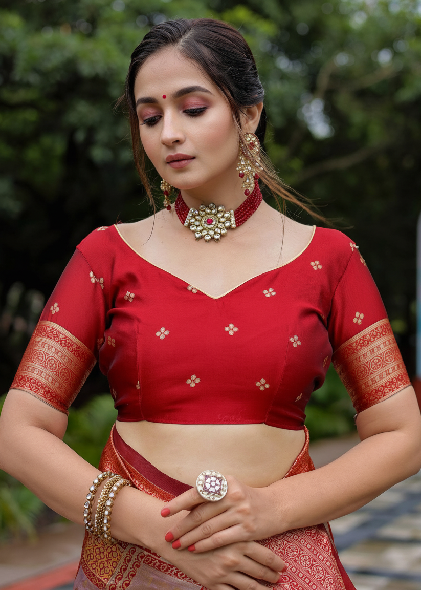 Gajari Red Traditional Motif Woven Silk Saree