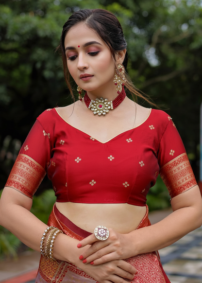 Gajari Red Traditional Motif Woven Silk Saree