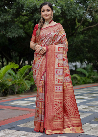 Gajari Red Traditional Motif Woven Silk Saree