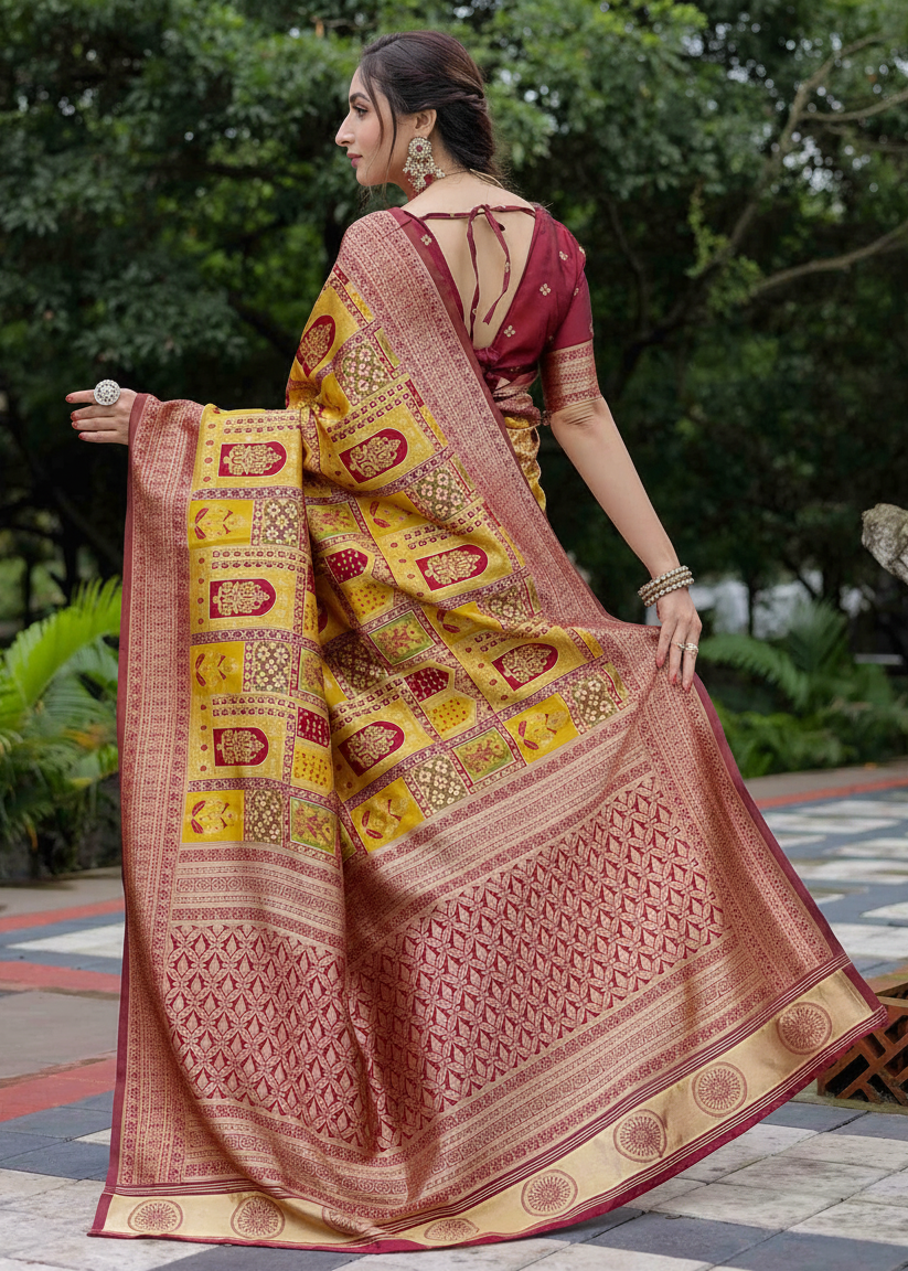 Mustard Gold Traditional Motif Woven Silk Saree