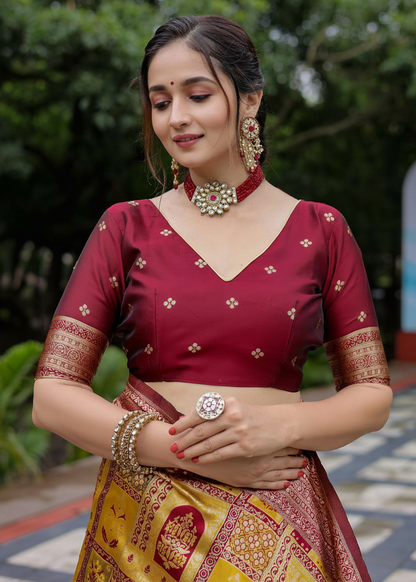 Mustard Gold Traditional Motif Woven Silk Saree