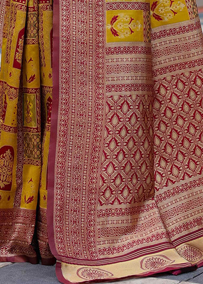 Mustard Gold Traditional Motif Woven Silk Saree