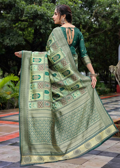 Olive Green Traditional Motif Woven Silk Saree