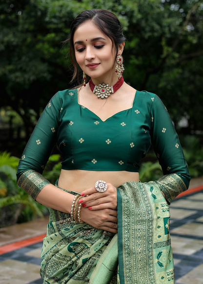 Olive Green Traditional Motif Woven Silk Saree