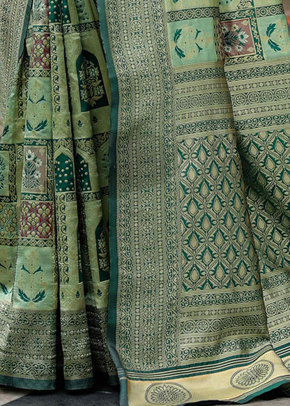 Olive Green Traditional Motif Woven Silk Saree