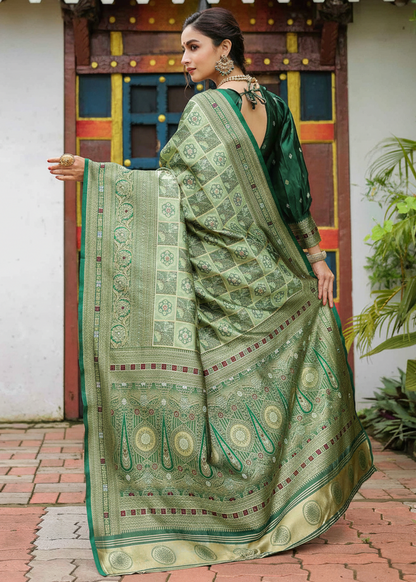 Sea Green Geometric Motif Woven Silk Saree