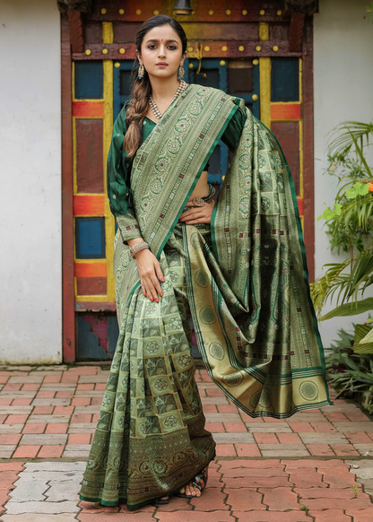 Sea Green Geometric Motif Woven Silk Saree