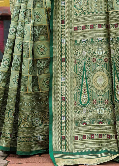Sea Green Geometric Motif Woven Silk Saree