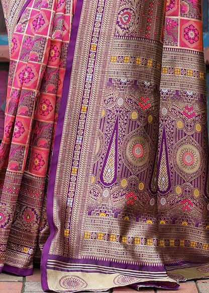 Purple And Magenta Geometric Woven Silk Saree