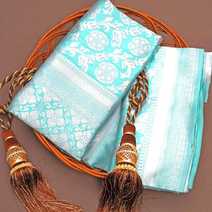 Graceful Turquoise Rich Pallu Saree with Exclusive Jacquard Work