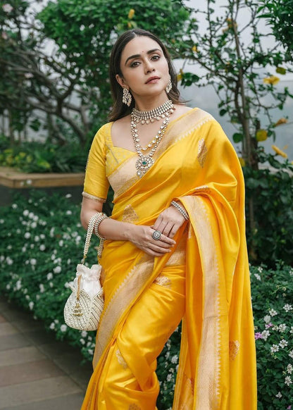 Sophisticated Yellow Rich Pallu Saree with Exclusive Jacquard Work