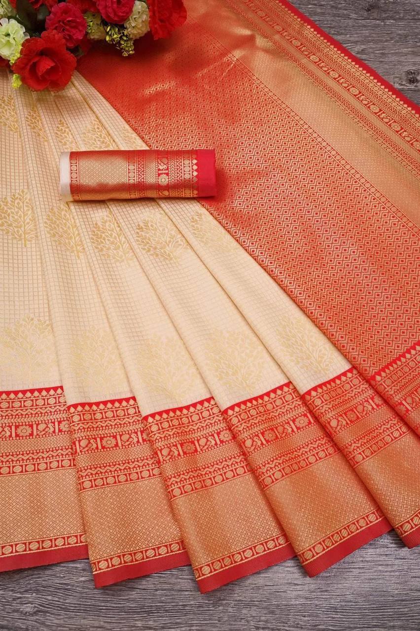 Exquisite Vanilla & Garnet Rich Pallu Saree with Exclusive Jacquard Work