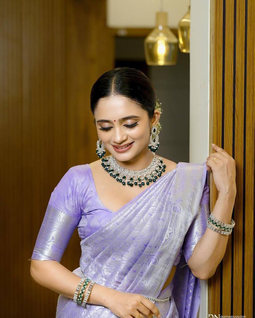 Beautiful Purple Rich Pallu Saree with All-Over Jacquard Work