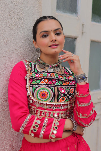 Saanchi Kutchi Pink Roman Silk Lehenga Set