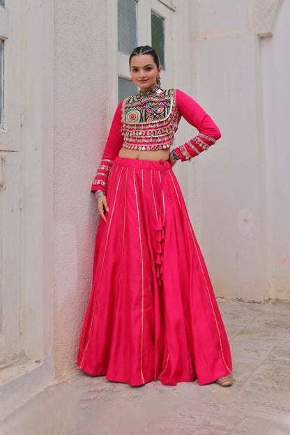 Saanchi Kutchi Pink Roman Silk Lehenga Set