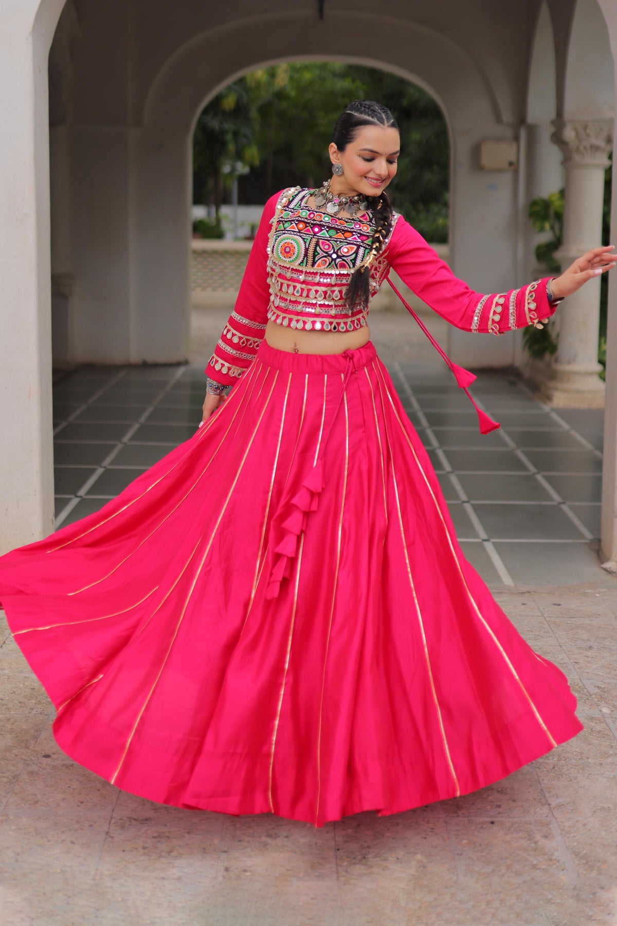 Saanchi Kutchi Pink Roman Silk Lehenga Set