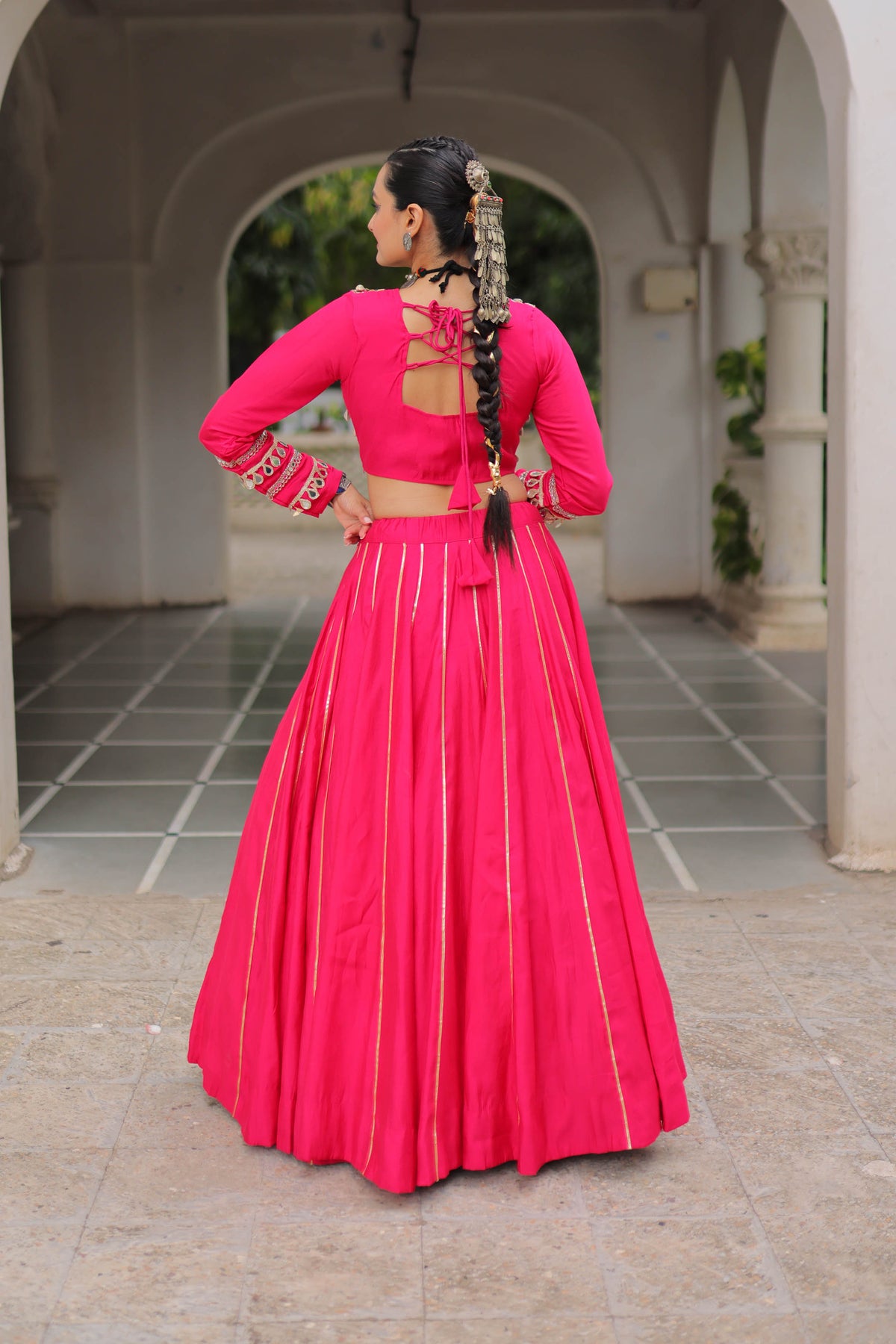 Saanchi Kutchi Pink Roman Silk Lehenga Set