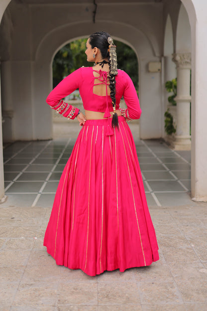 Saanchi Kutchi Pink Roman Silk Lehenga Set