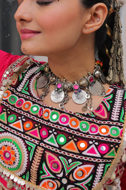 Saanchi Kutchi Pink Roman Silk Lehenga Set