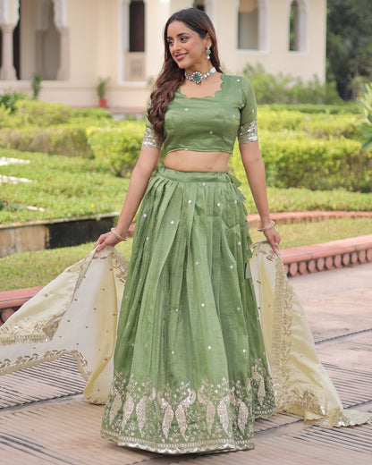 Spring Awakening Parrot Green Lehenga Set