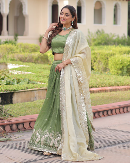 Spring Awakening Parrot Green Lehenga Set