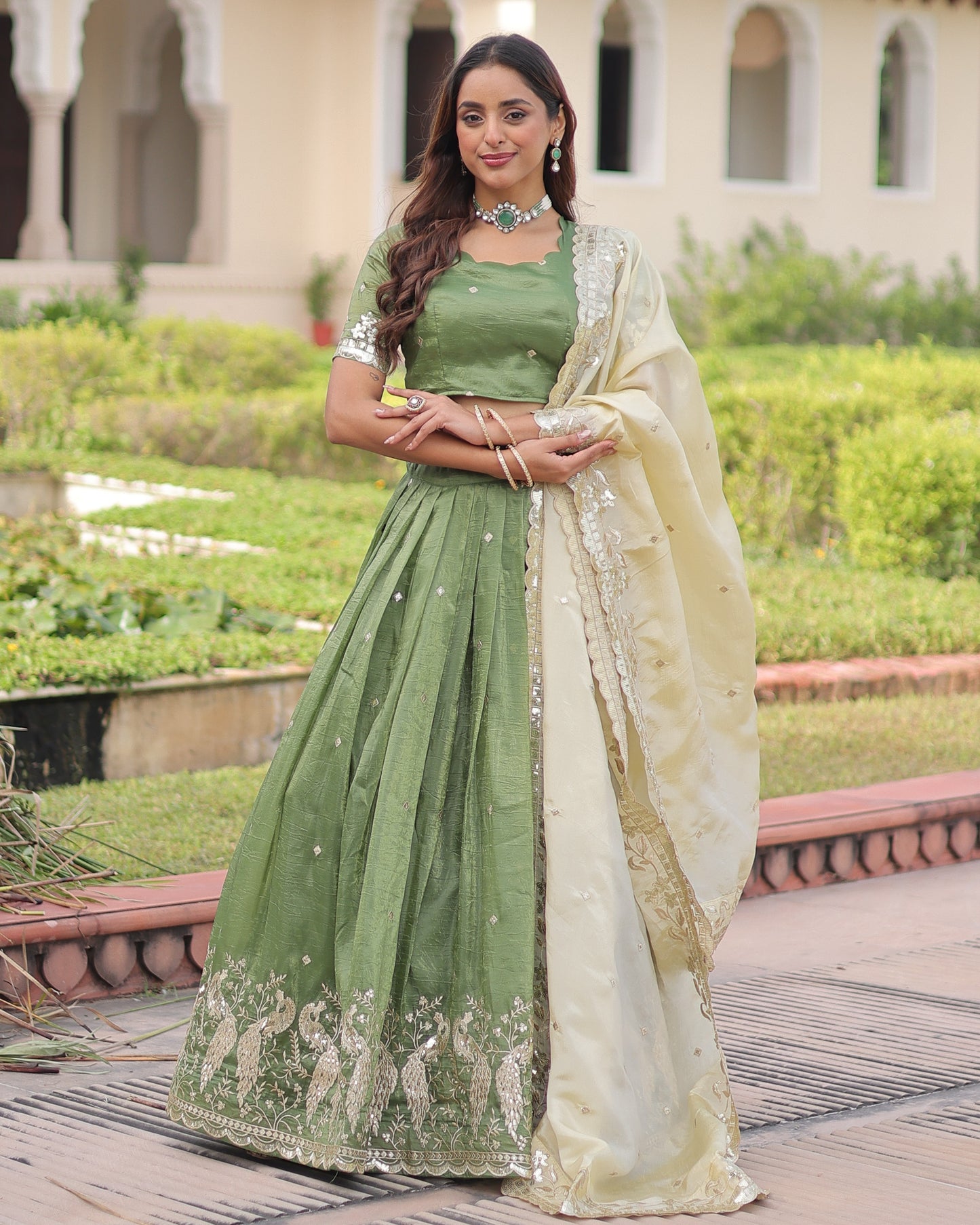 Spring Awakening Parrot Green Lehenga Set