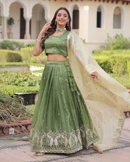 Spring Awakening Parrot Green Lehenga Set