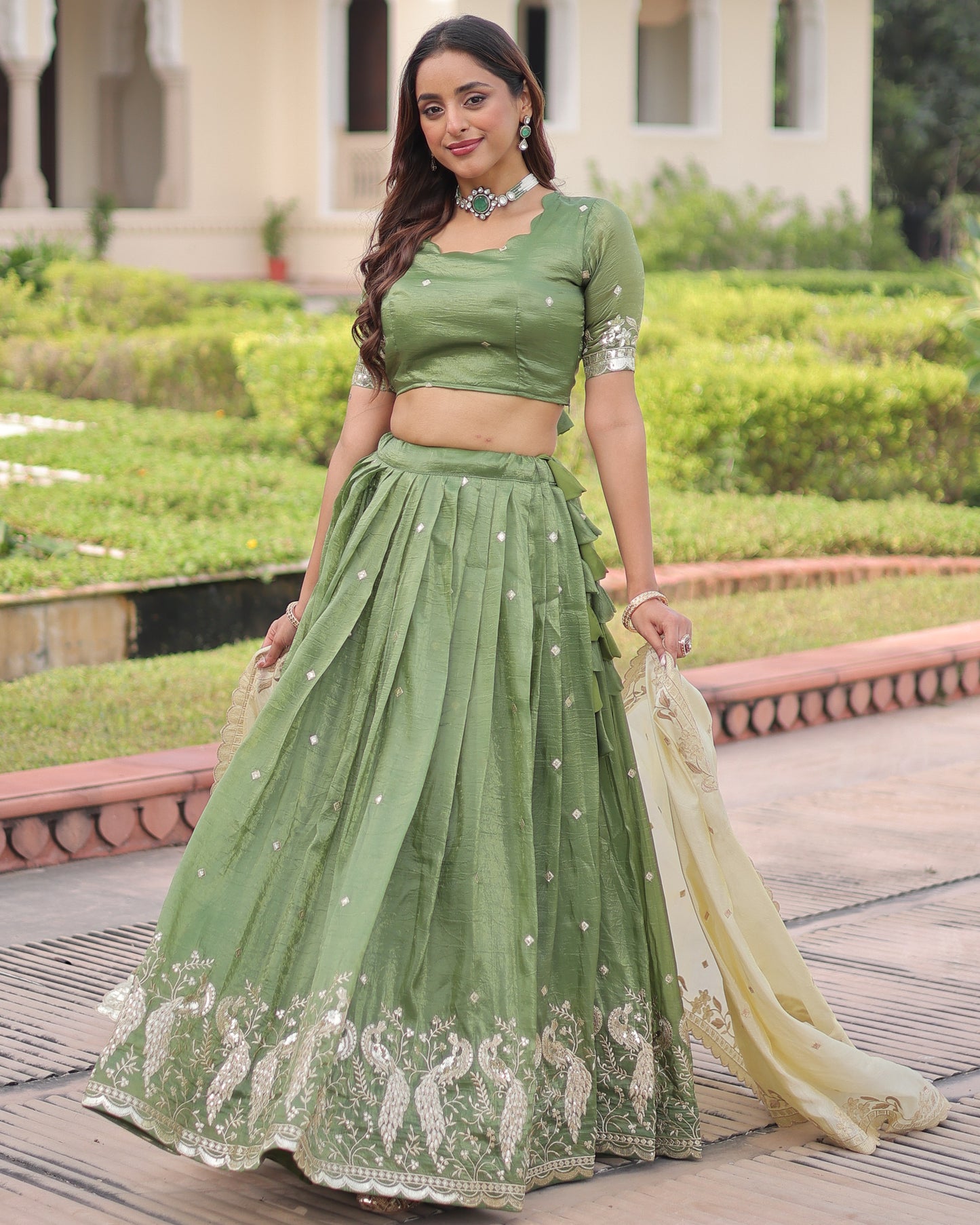 Spring Awakening Parrot Green Lehenga Set