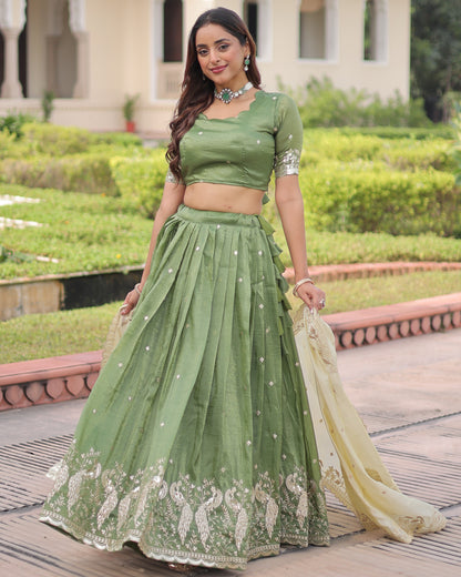 Spring Awakening Parrot Green Lehenga Set