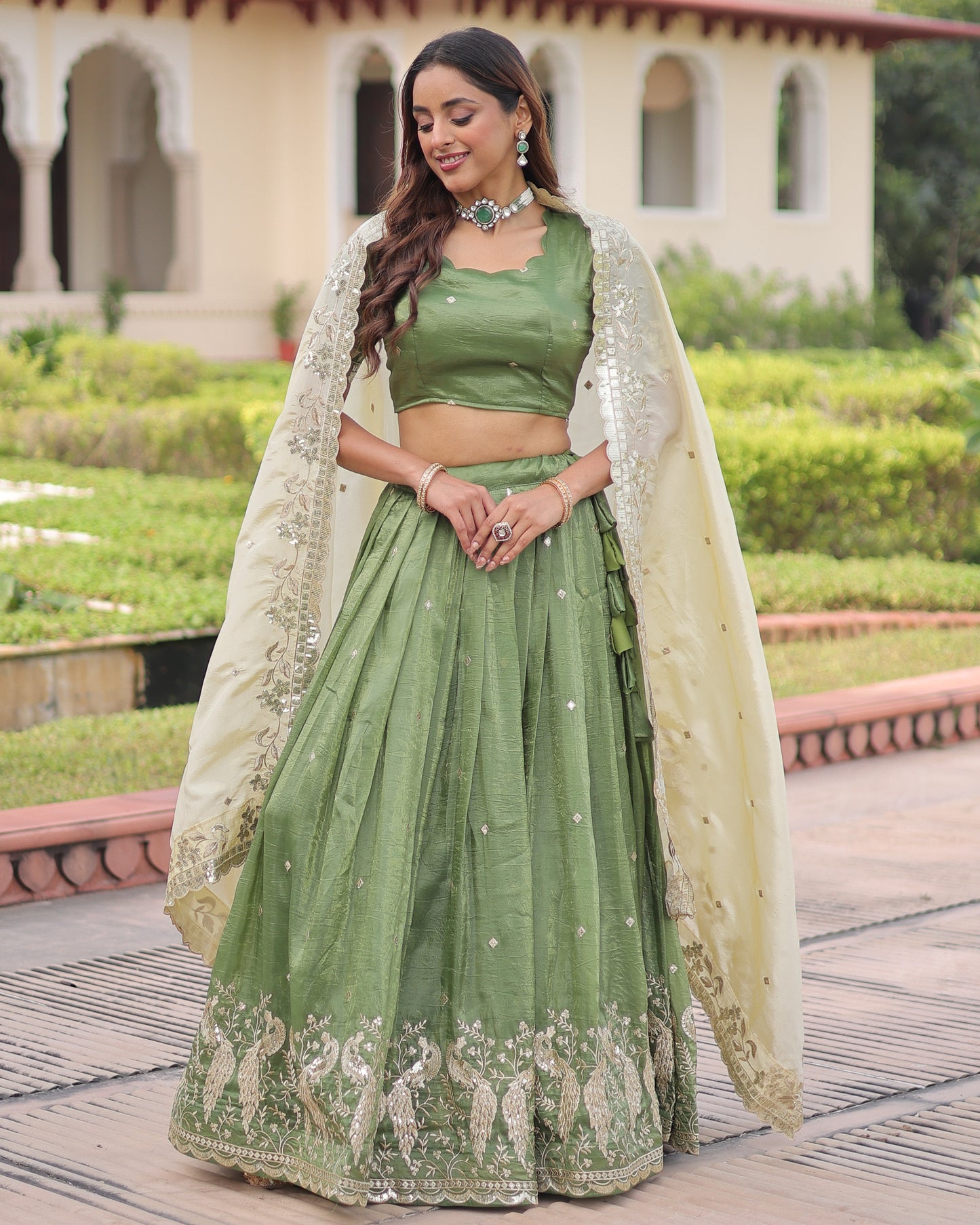 Spring Awakening Parrot Green Lehenga Set