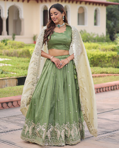 Spring Awakening Parrot Green Lehenga Set