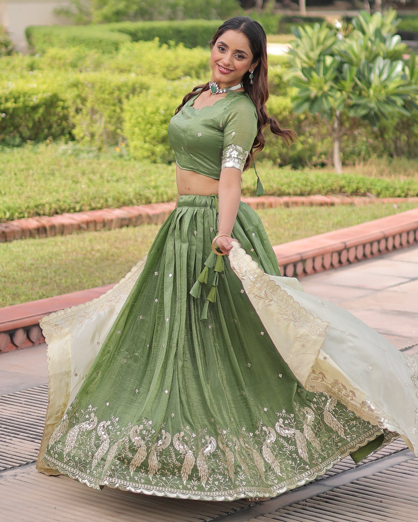 Spring Awakening Parrot Green Lehenga Set