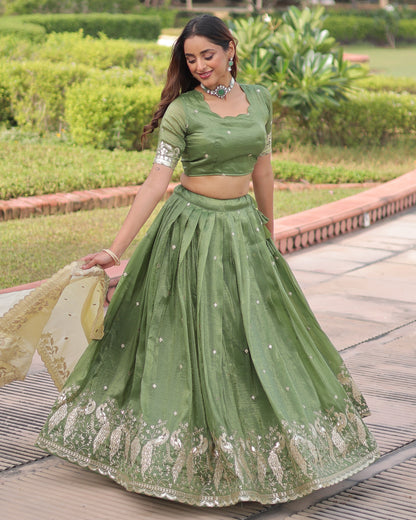 Spring Awakening Parrot Green Lehenga Set