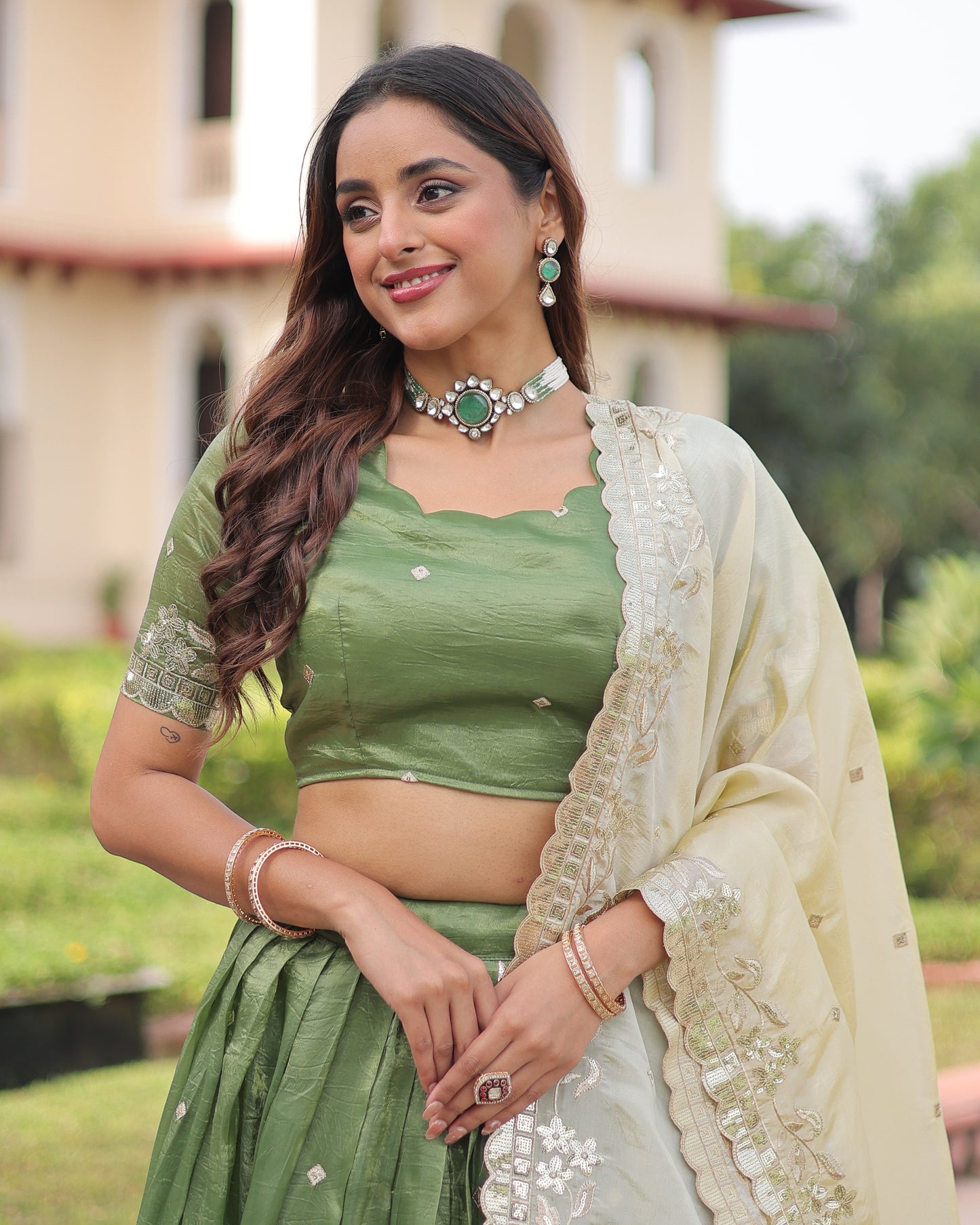 Spring Awakening Parrot Green Lehenga Set