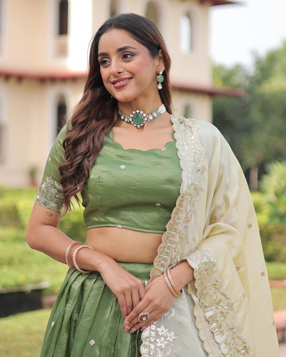 Spring Awakening Parrot Green Lehenga Set