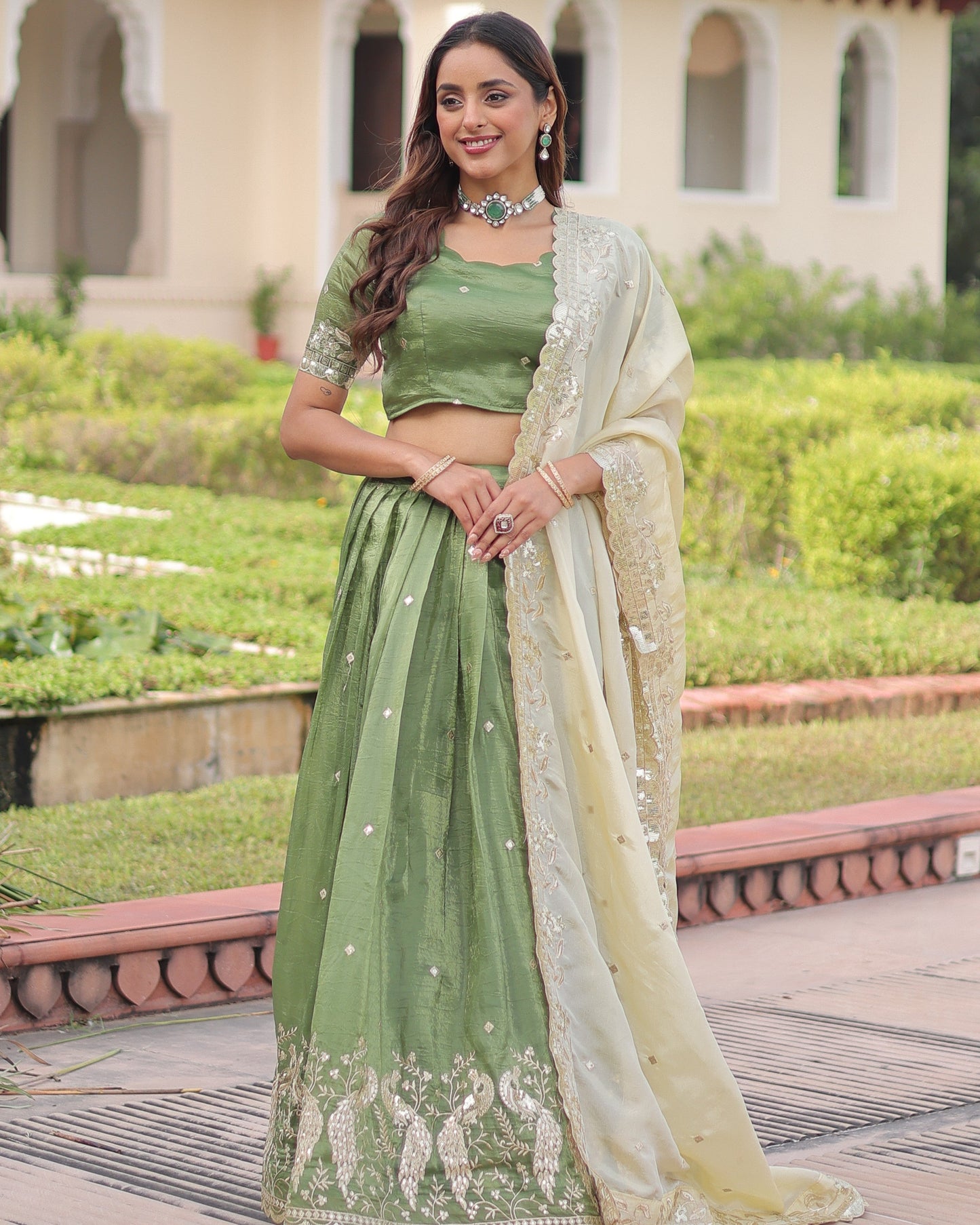 Spring Awakening Parrot Green Lehenga Set