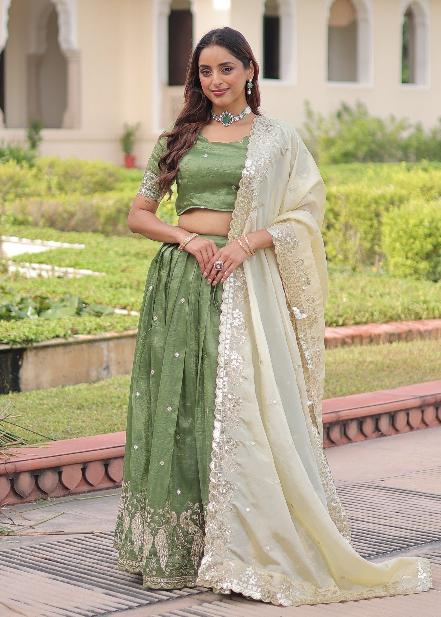 Spring Awakening Parrot Green Lehenga Set