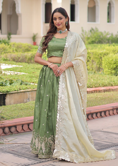 Spring Awakening Parrot Green Lehenga Set