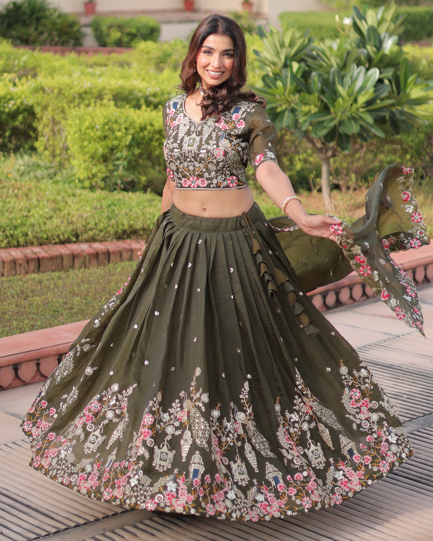 Garden of Eden An Olive Green Lehenga Set