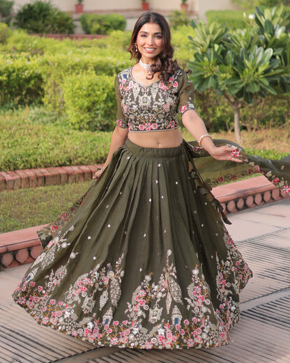 Garden of Eden An Olive Green Lehenga Set