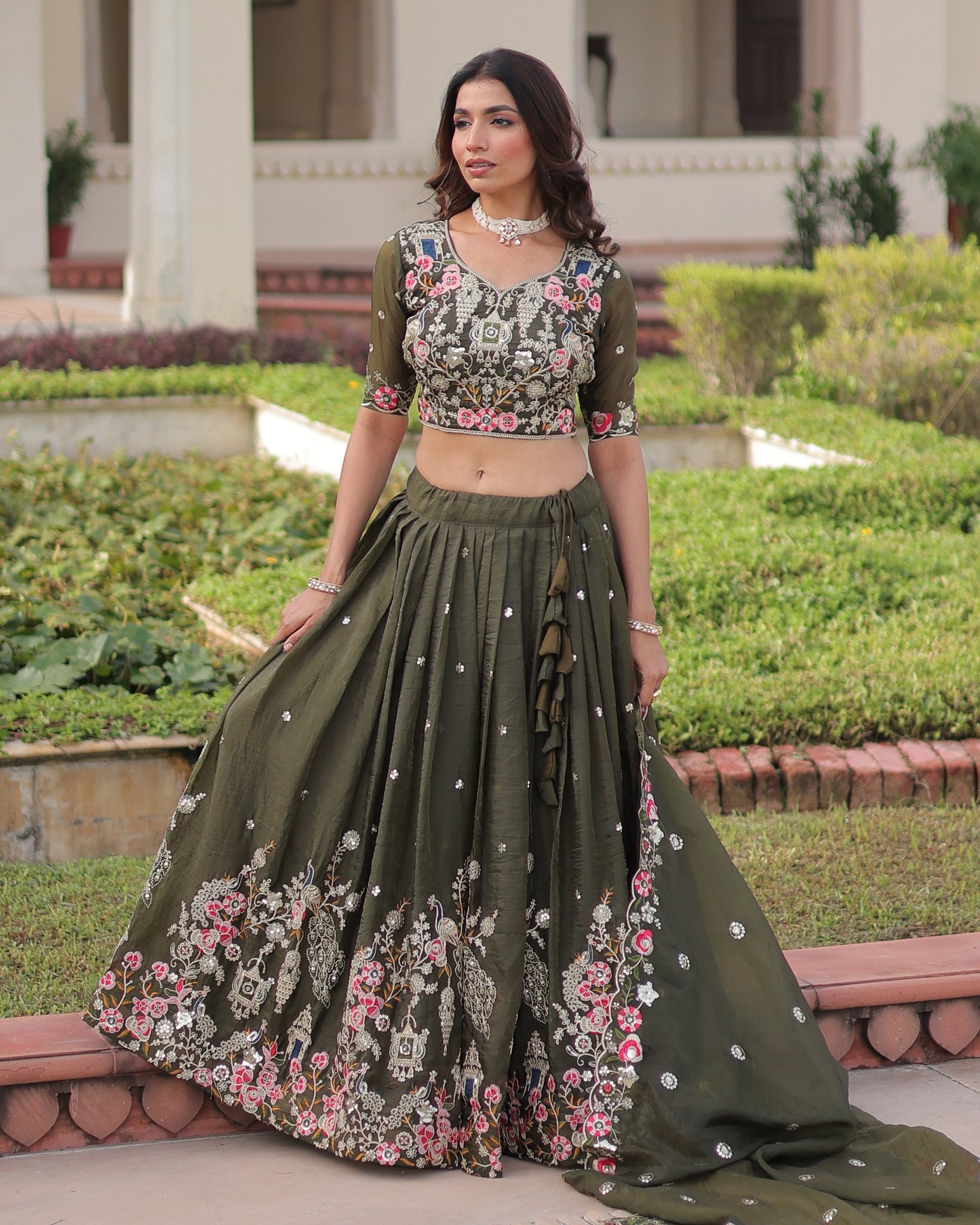 Garden of Eden An Olive Green Lehenga Set
